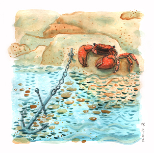 Krabbe mit Anker