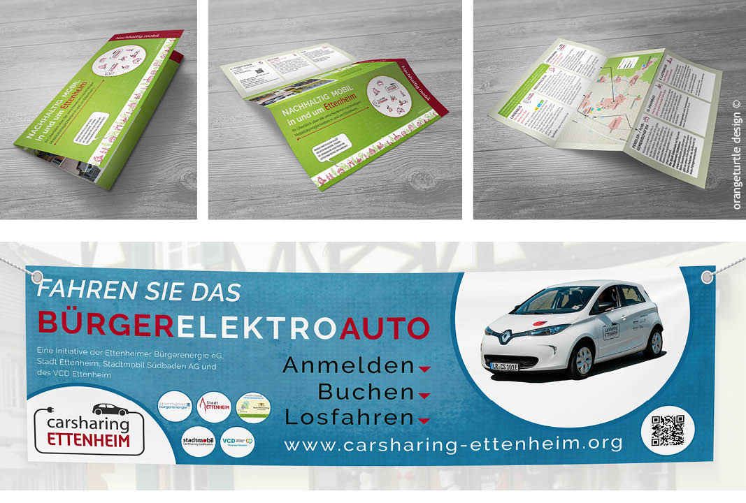 Zukunftsmobilität Ettenheim und carsharing-ettenheim.org - Faltflyer und Banner